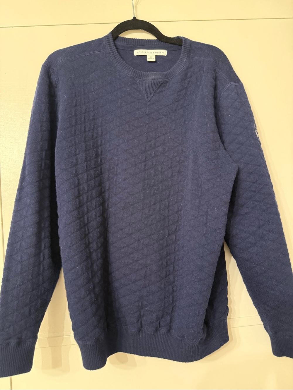 Holderness & Bourne Navy Quilted Crewneck Sweatshirt Mens Mediun